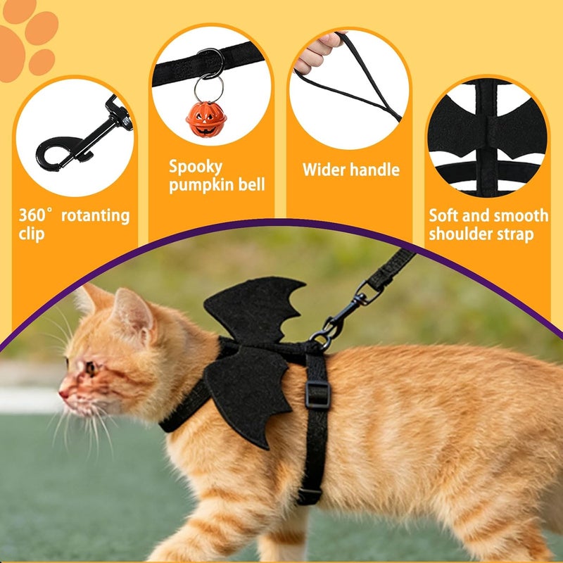 Yonuni Cat Harness and Leash, Cat Halloween Costumes with Bat Wings Escape Proof Soft Adjustable Vest, Easy Control Breathable Halloween Costumes Harness for Small Dogs Cats Rabbits (M) - Image 5